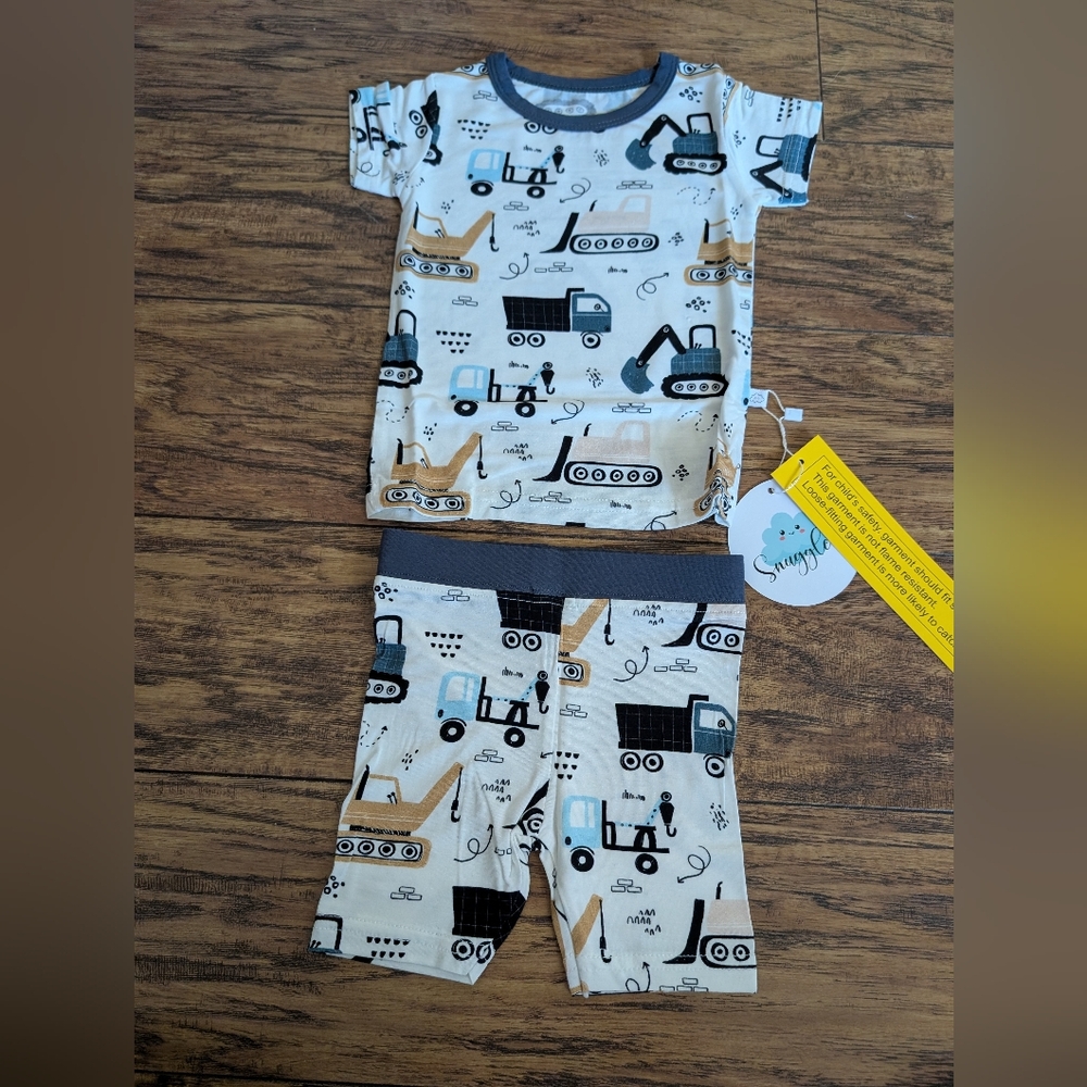 NWT‎ Bamboo Construction Vehicle Print 2 Piece Short Pajama Set